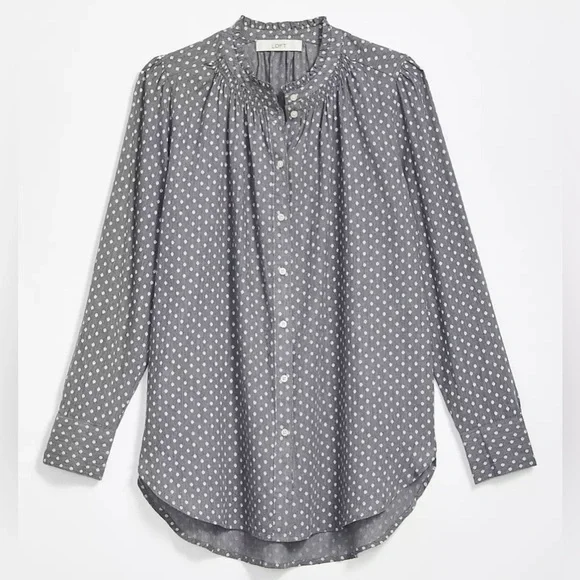 NWT LOFT Petite Small Polka Dot 100% Cotton Long Sleeve Button Down Blouse - Picture 1 of 15